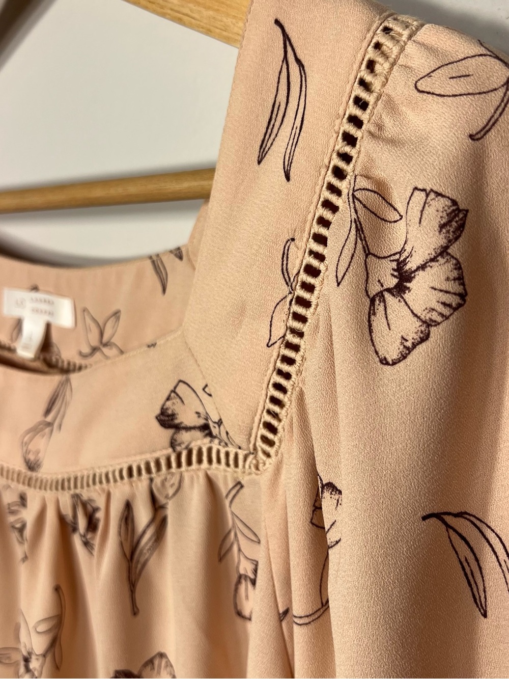 LC Lauren Conrad Square Neck Peasant Top Peach Large - Picture 7 of 7